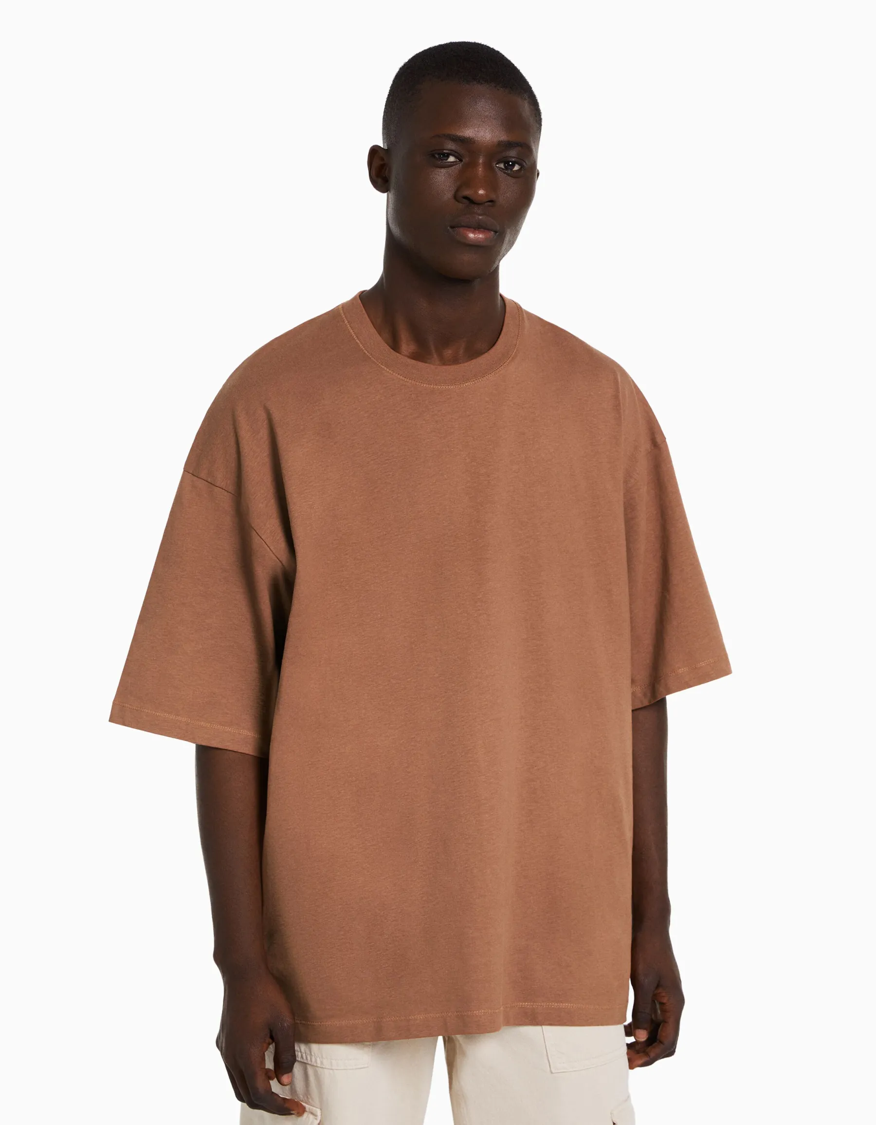 BERSHKA T-shirt oversize à manches courtes Orange foncé Sale