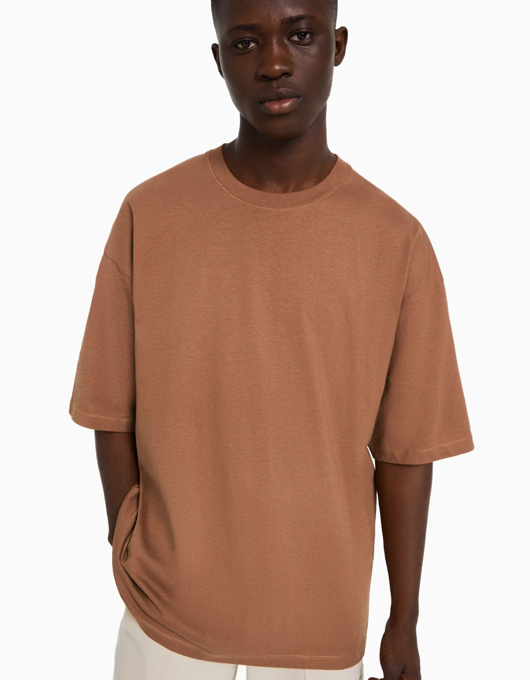 BERSHKA T-shirt oversize à manches courtes Orange foncé Sale