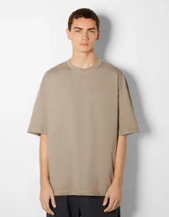 BERSHKA T-shirt oversize à manches courtes Gris Cheap