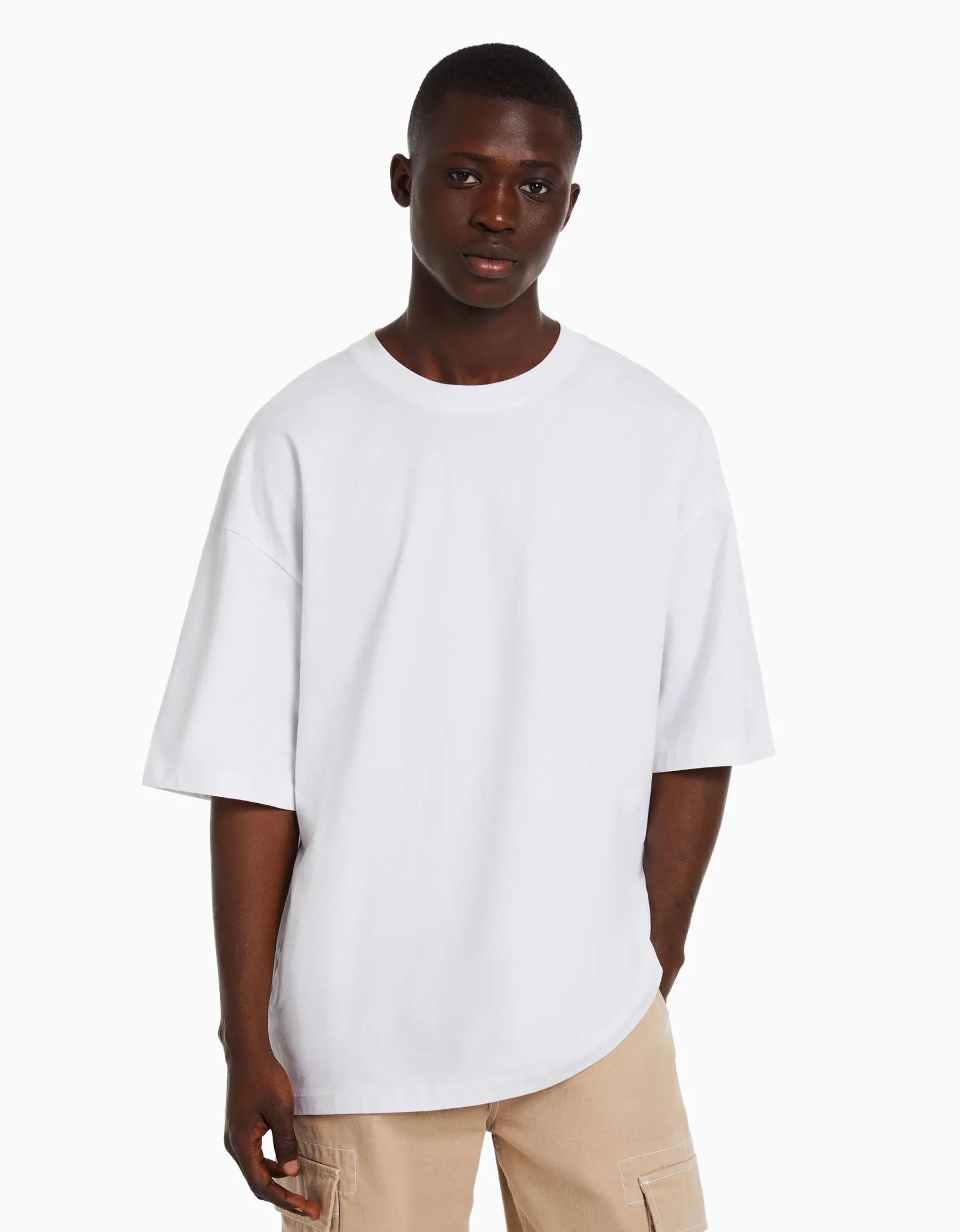 BERSHKA T-shirt oversize à manches courtes Blanc Best