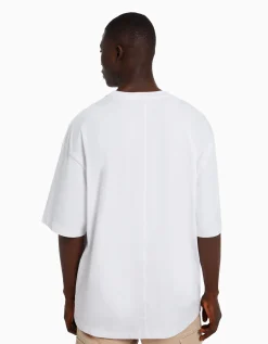BERSHKA T-shirt oversize à manches courtes Blanc Best