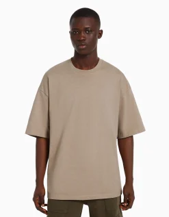 BERSHKA T-shirt oversize à manches courtes Gris Cheap