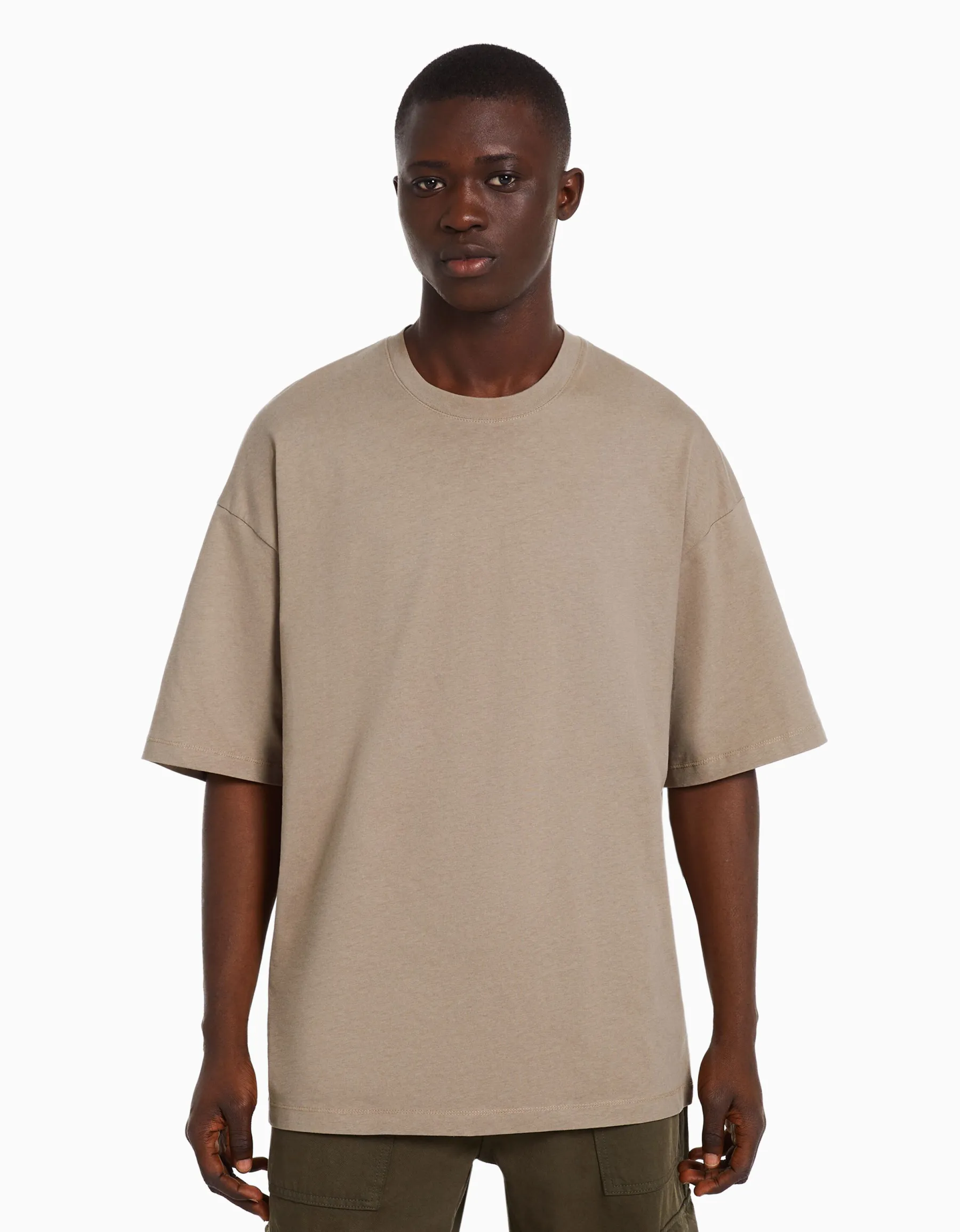 BERSHKA T-shirt oversize à manches courtes Gris Cheap