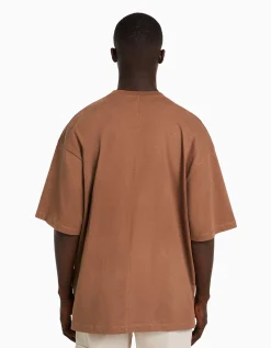 BERSHKA T-shirt oversize à manches courtes Orange foncé Hot