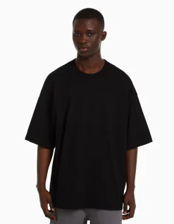 BERSHKA T-shirt oversize à manches courtes Noir Cheap