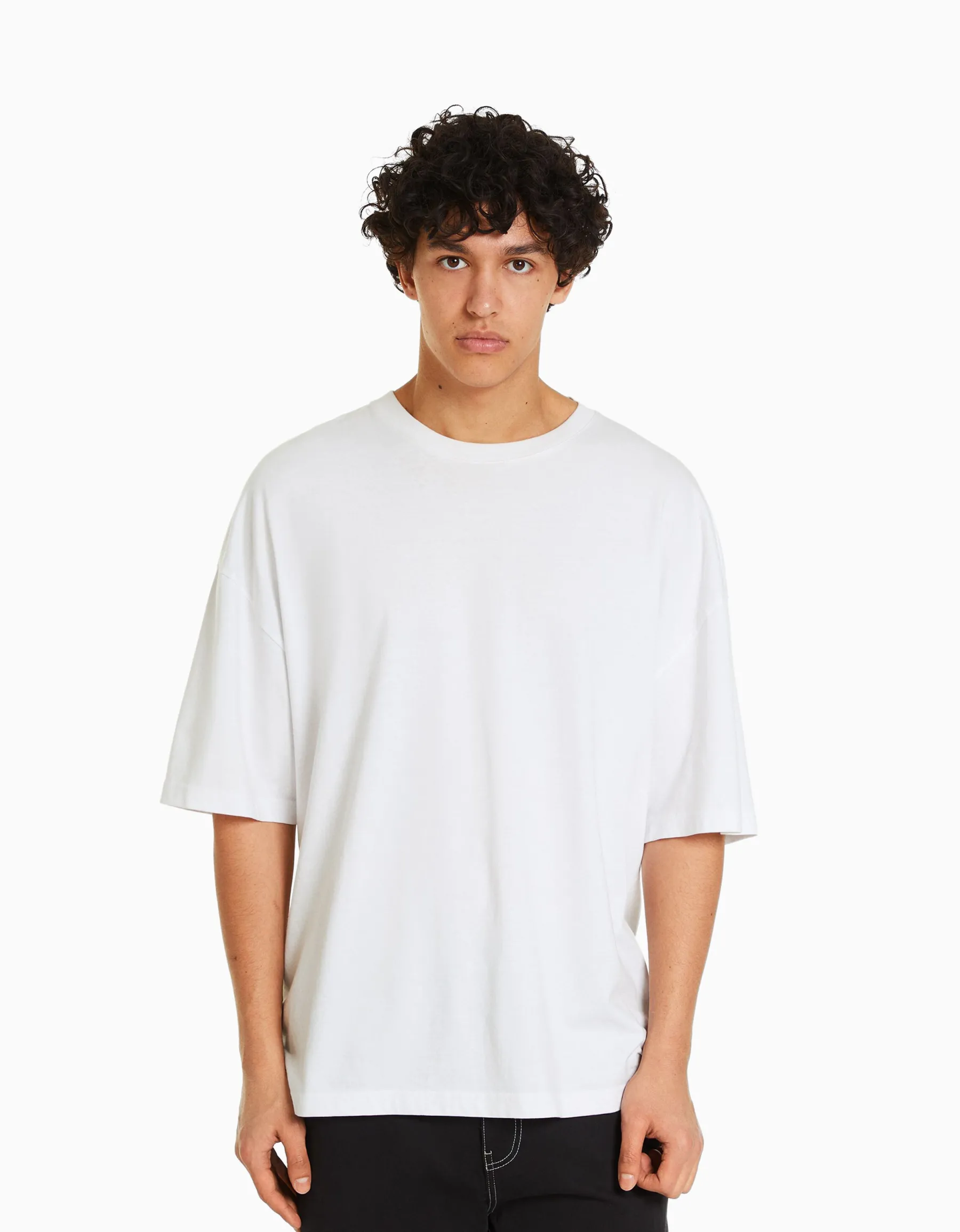 BERSHKA T-shirt oversize à manches courtes Blanc Online