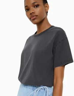 BERSHKA T-shirt oversize à manches courtes Noir Cheap