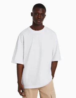 BERSHKA T-shirt oversize à manches courtes Blanc Sale