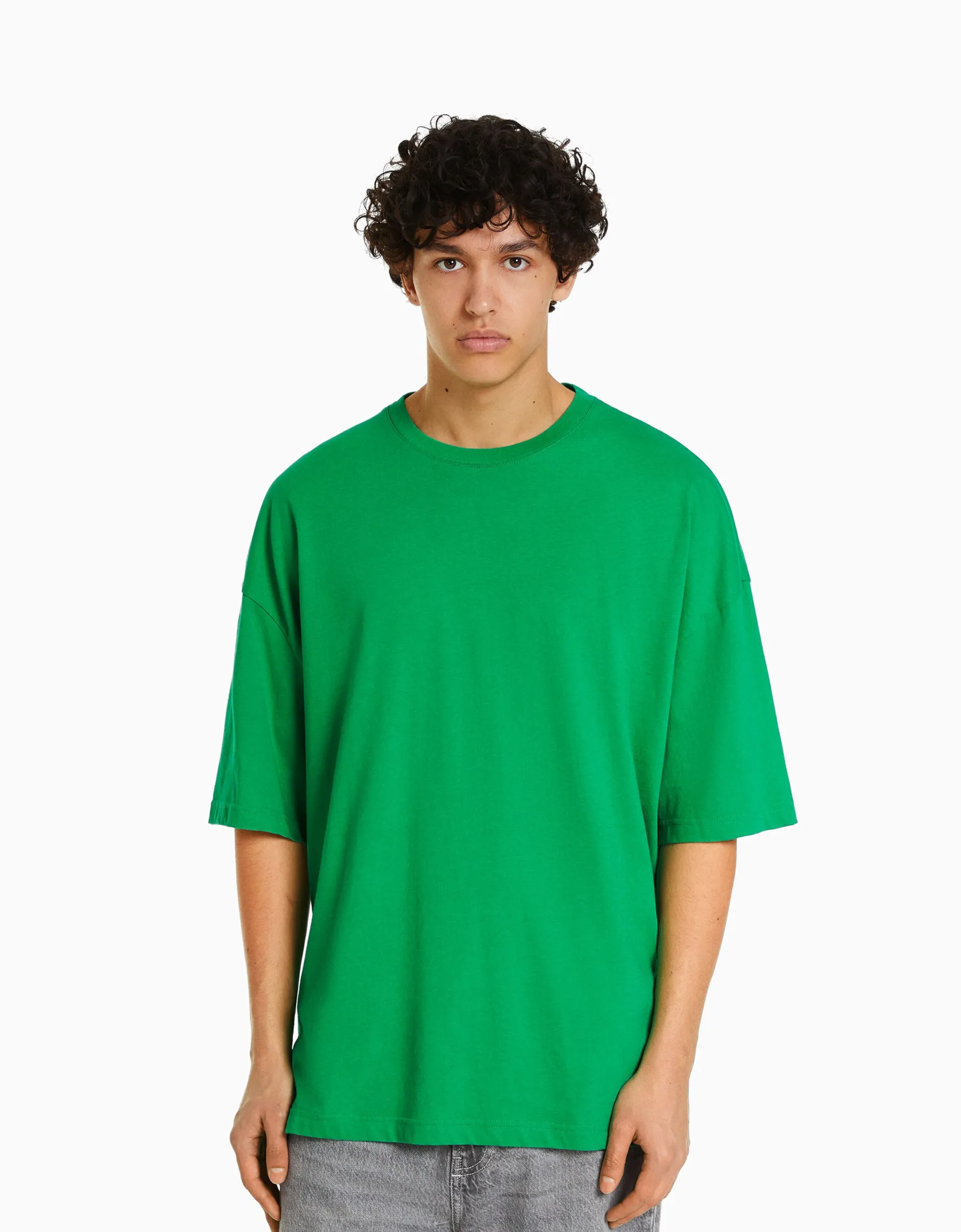 BERSHKA T-shirt oversize à manches courtes Vert New
