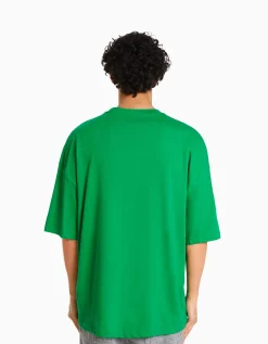 BERSHKA T-shirt oversize à manches courtes Vert New