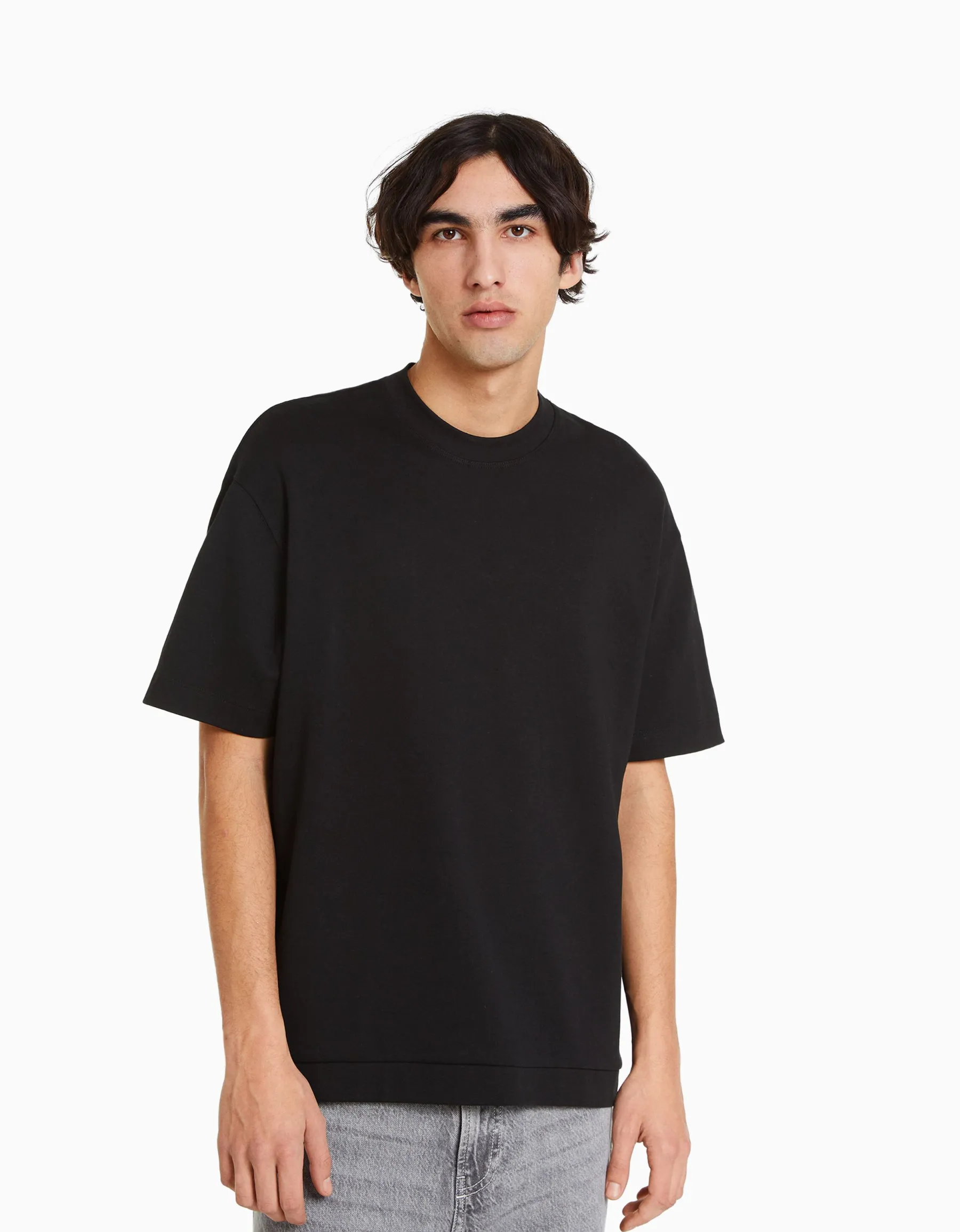BERSHKA T-shirt oversize à manches courtes Noir Discount
