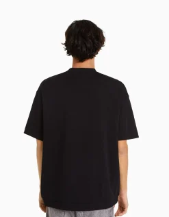BERSHKA T-shirt oversize à manches courtes Noir Discount