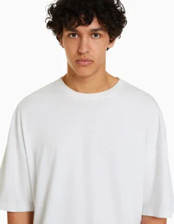 BERSHKA T-shirt oversize à manches courtes Blanc Online