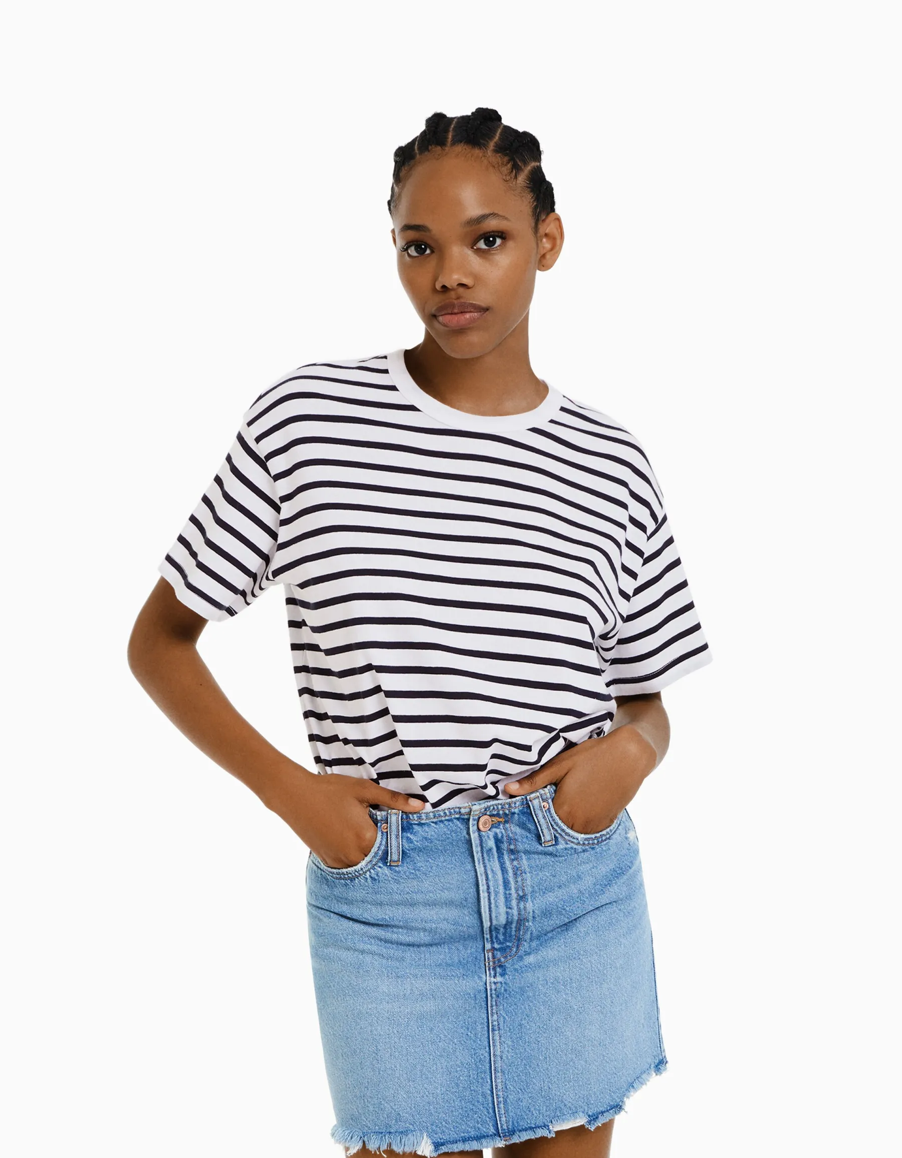 BERSHKA T-shirt oversize à manches courtes Marine Best
