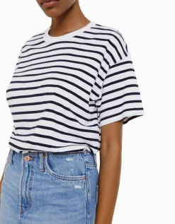 BERSHKA T-shirt oversize à manches courtes Marine Best
