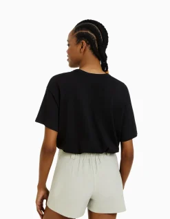 BERSHKA T-shirt oversize à manches courtes Noir Shop