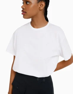 BERSHKA T-shirt oversize à manches courtes Blanc Sale