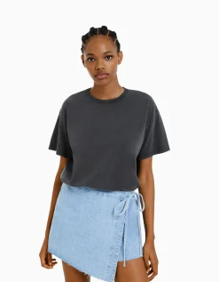 BERSHKA T-shirt oversize à manches courtes Noir Shop
