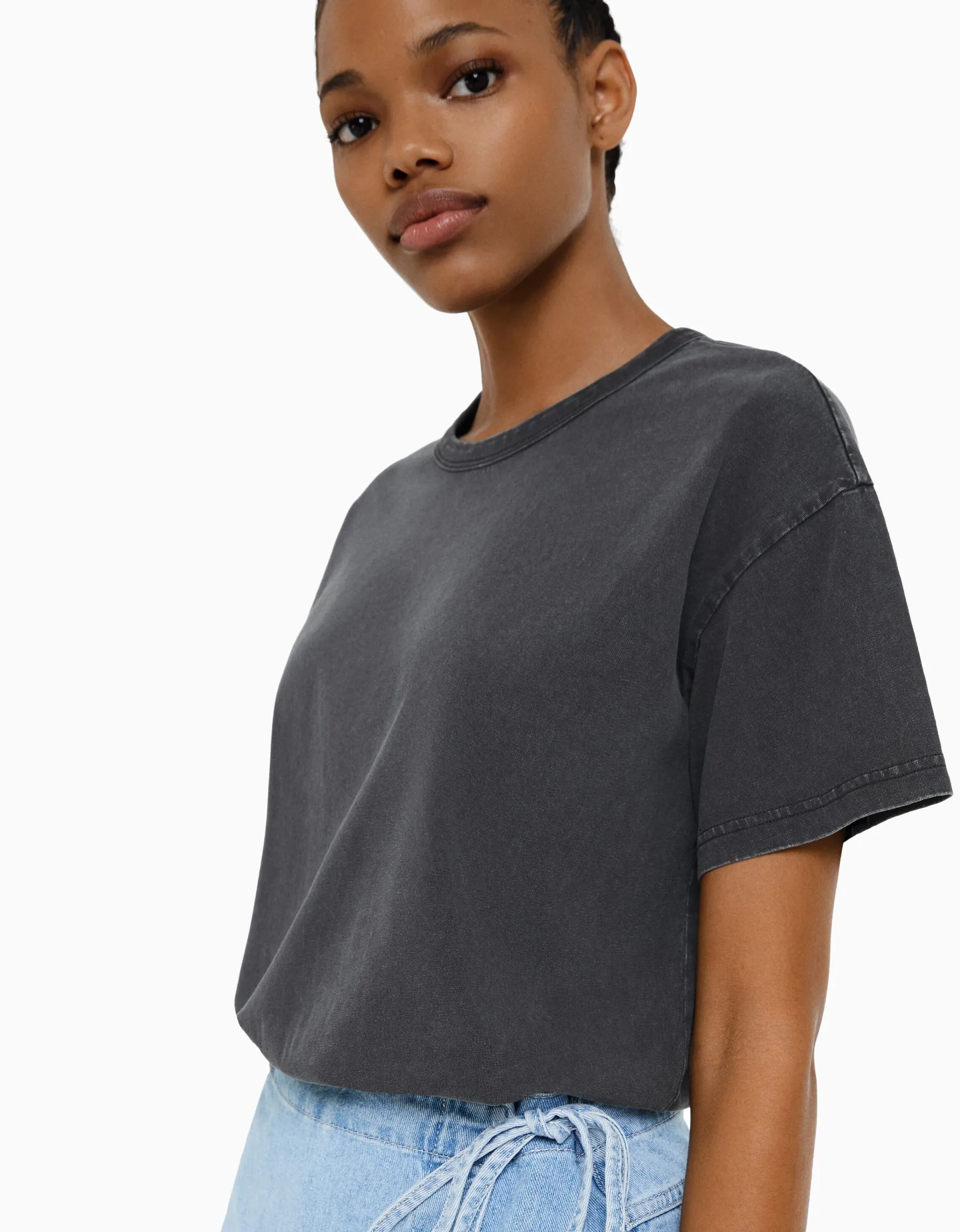 BERSHKA T-shirt oversize à manches courtes Noir Shop