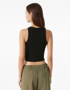 BERSHKA T-shirt sans manches bord-côte Noir Sale