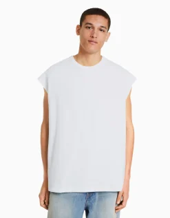 BERSHKA T-shirt sans manches oversize Blanc New