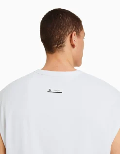 BERSHKA T-shirt sans manches oversize Blanc New