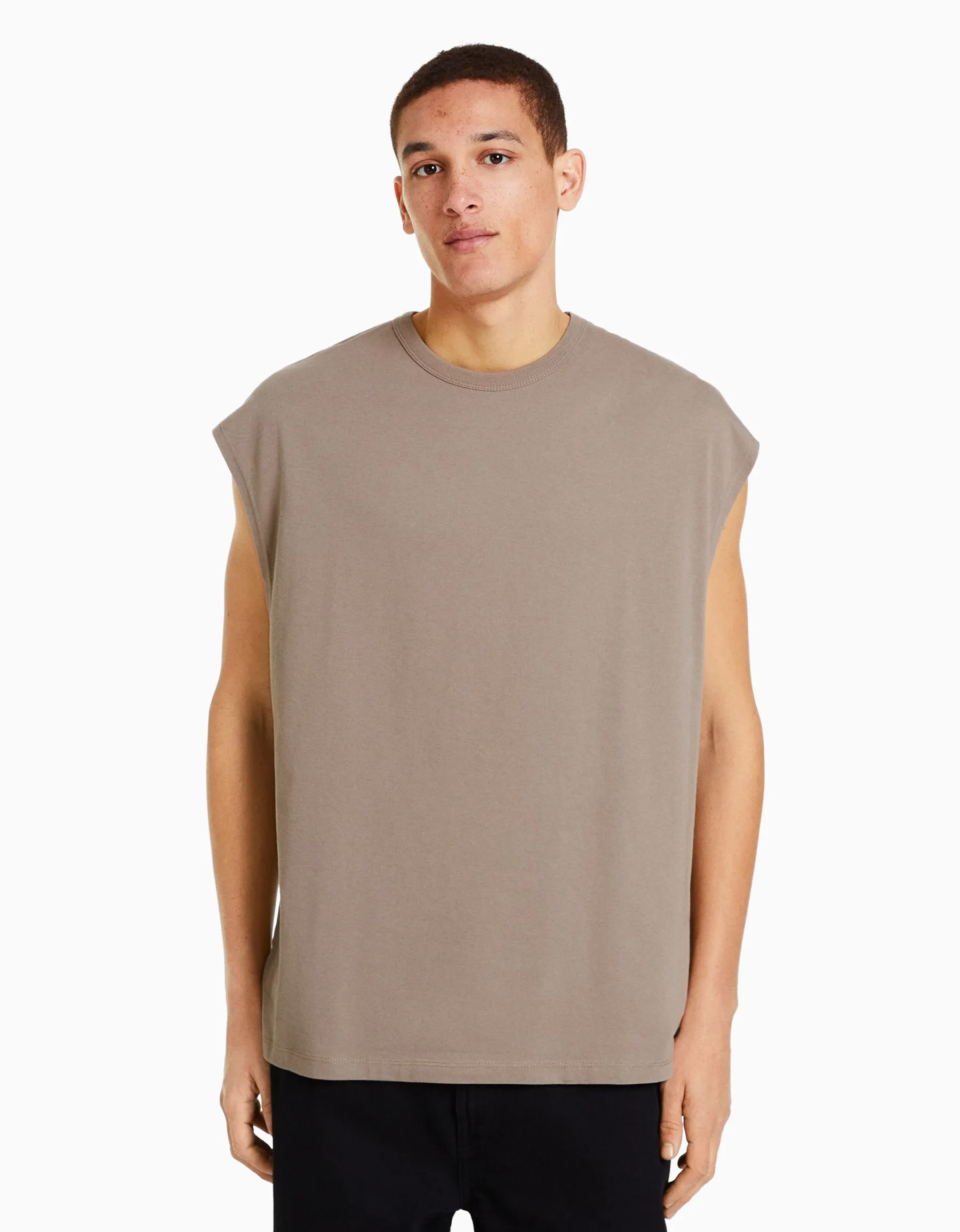 BERSHKA T-shirt sans manches oversize Gris Cheap