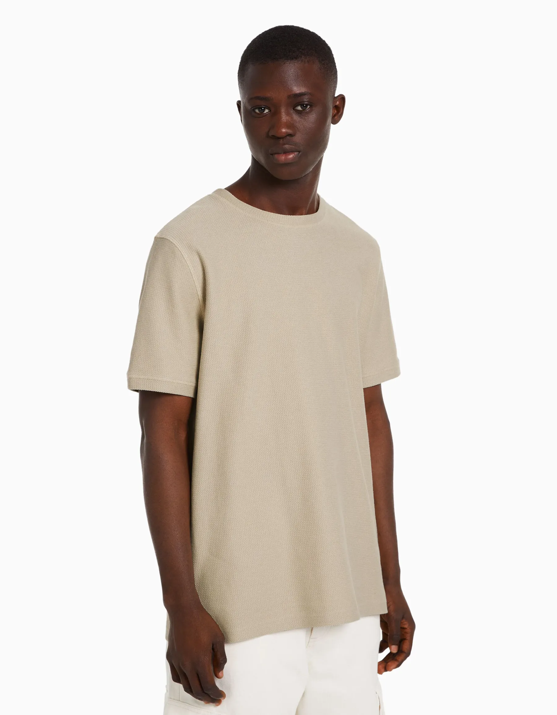 BERSHKA T-shirt texturé à manches courtes Camel Clearance
