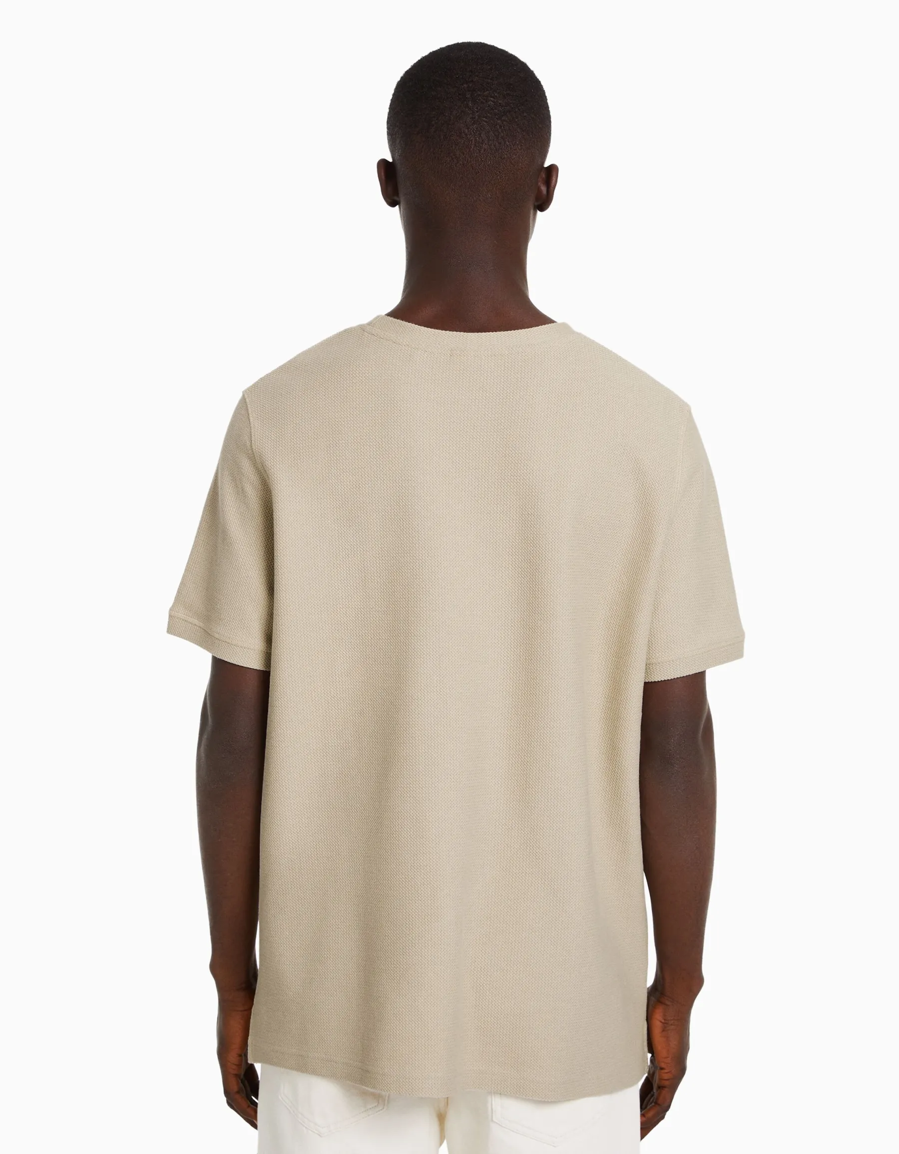 BERSHKA T-shirt texturé à manches courtes Camel Clearance