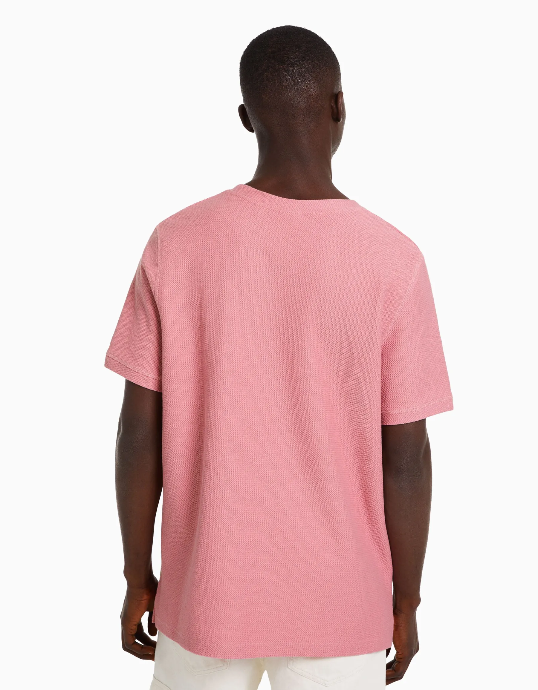 BERSHKA T-shirt texturé à manches courtes Rose Cheap