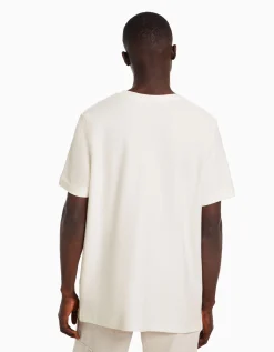 BERSHKA T-shirt texturé à manches courtes Camel Fashion