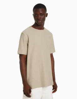 BERSHKA T-shirt texturé à manches courtes Camel Store