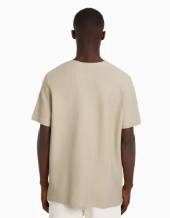 BERSHKA T-shirt texturé à manches courtes Camel Store