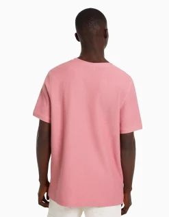 BERSHKA T-shirt texturé à manches courtes Camel Store