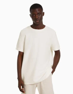 BERSHKA T-shirt texturé à manches courtes Camel Cheap