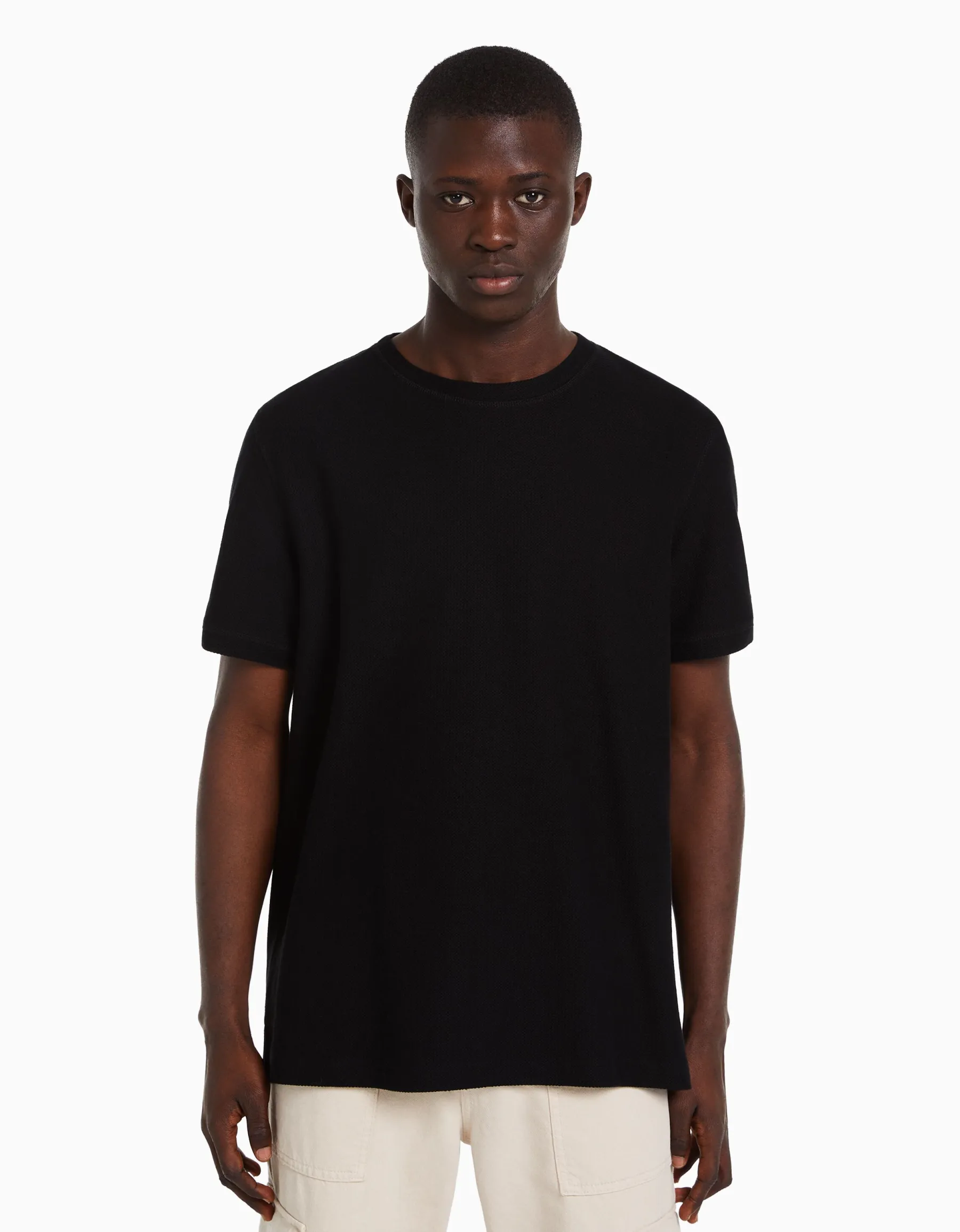 BERSHKA T-shirt texturé à manches courtes Camel Best Sale