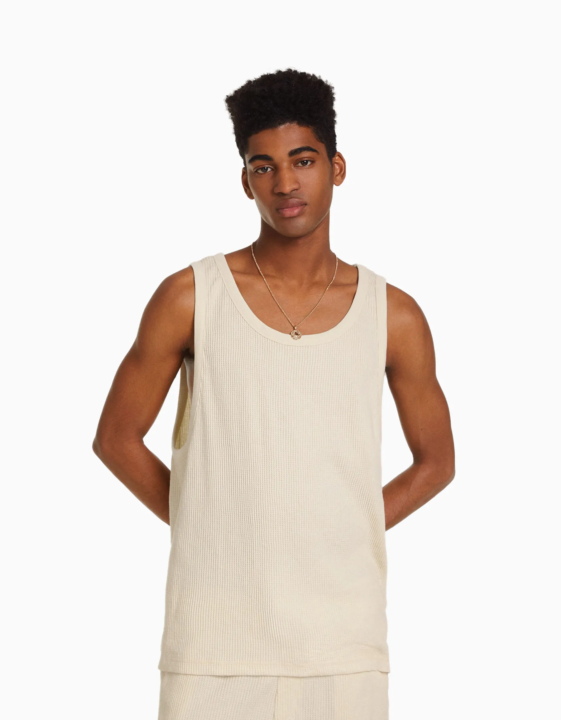 BERSHKA T-shirt workwear sans manches Blanc cassé Discount
