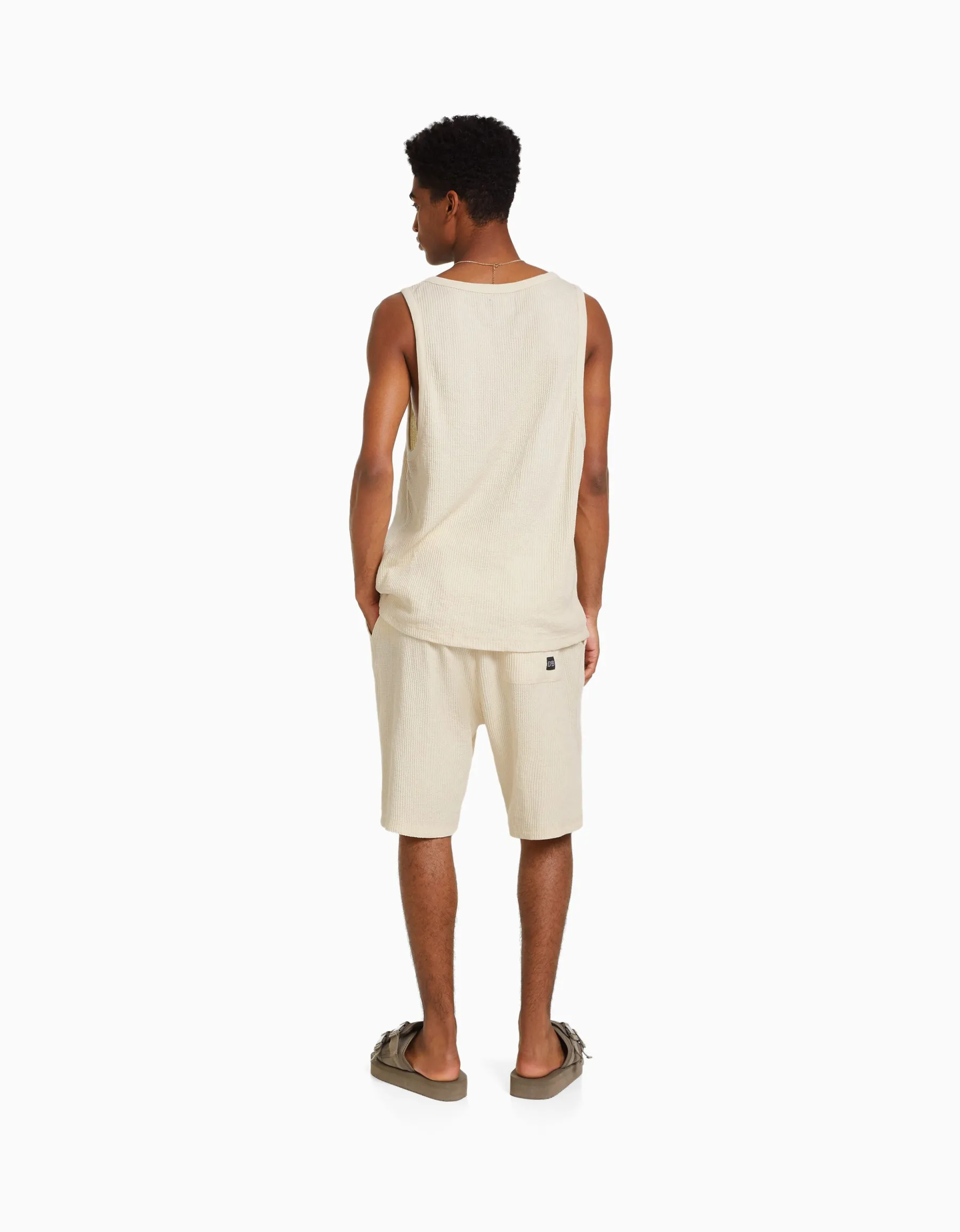BERSHKA T-shirt workwear sans manches Blanc cassé Discount