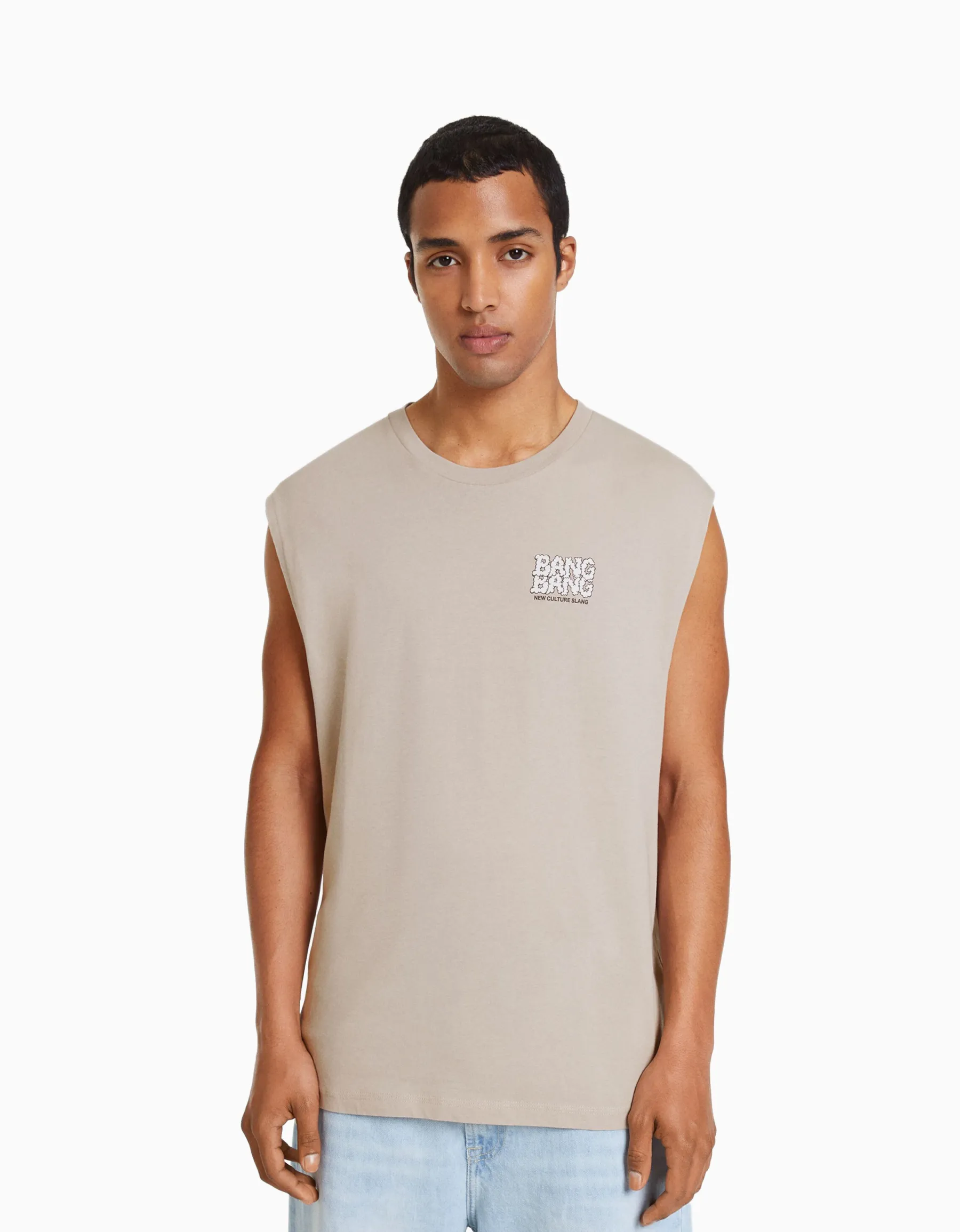 BERSHKA T-shirt workwear sans manches Blanc Outlet