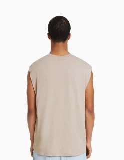 BERSHKA T-shirt workwear sans manches Blanc Outlet