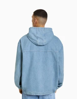 BERSHKA Veste en jean capuche Bleu clair Online