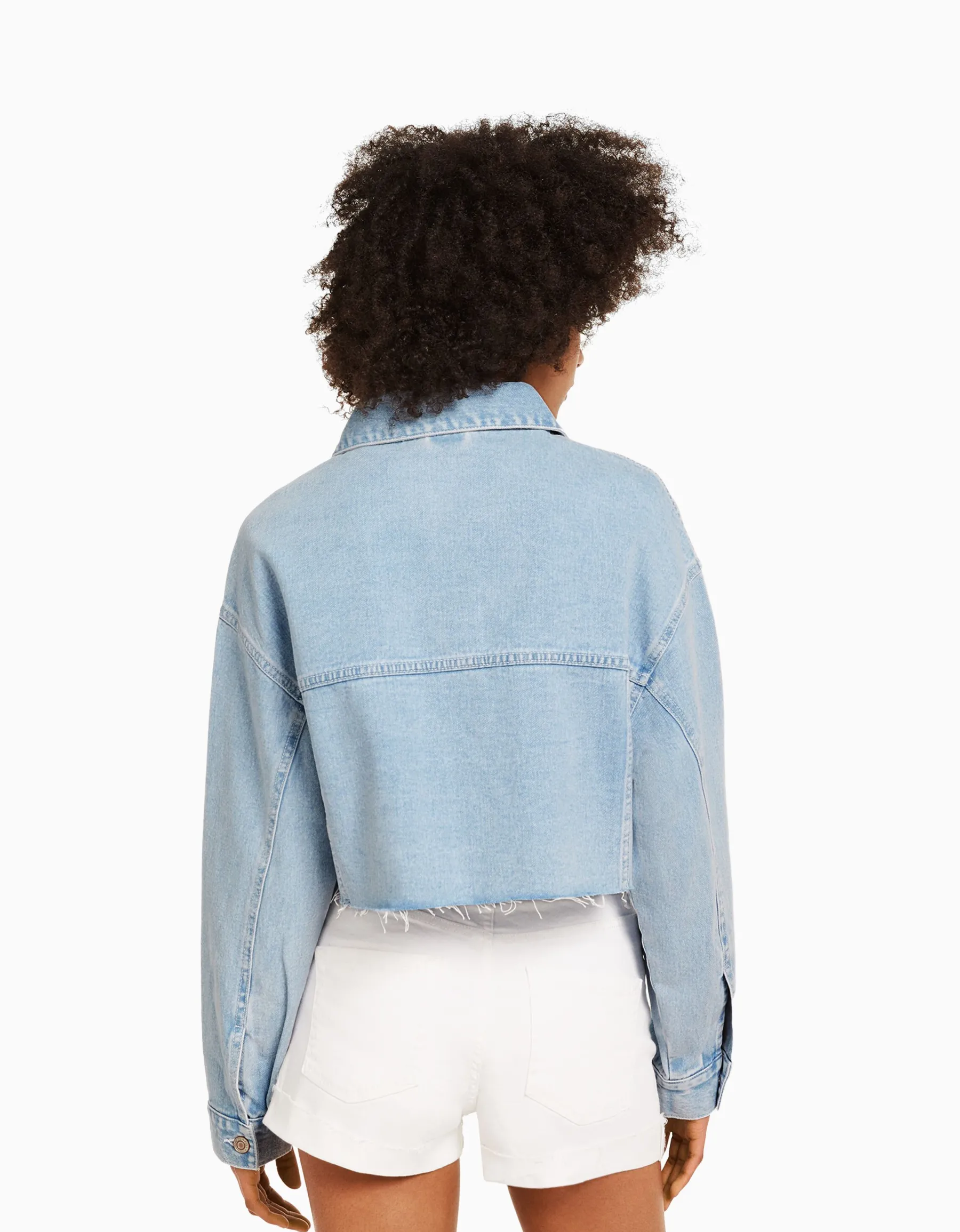BERSHKA Veste en jean courte Bleu clair Fashion