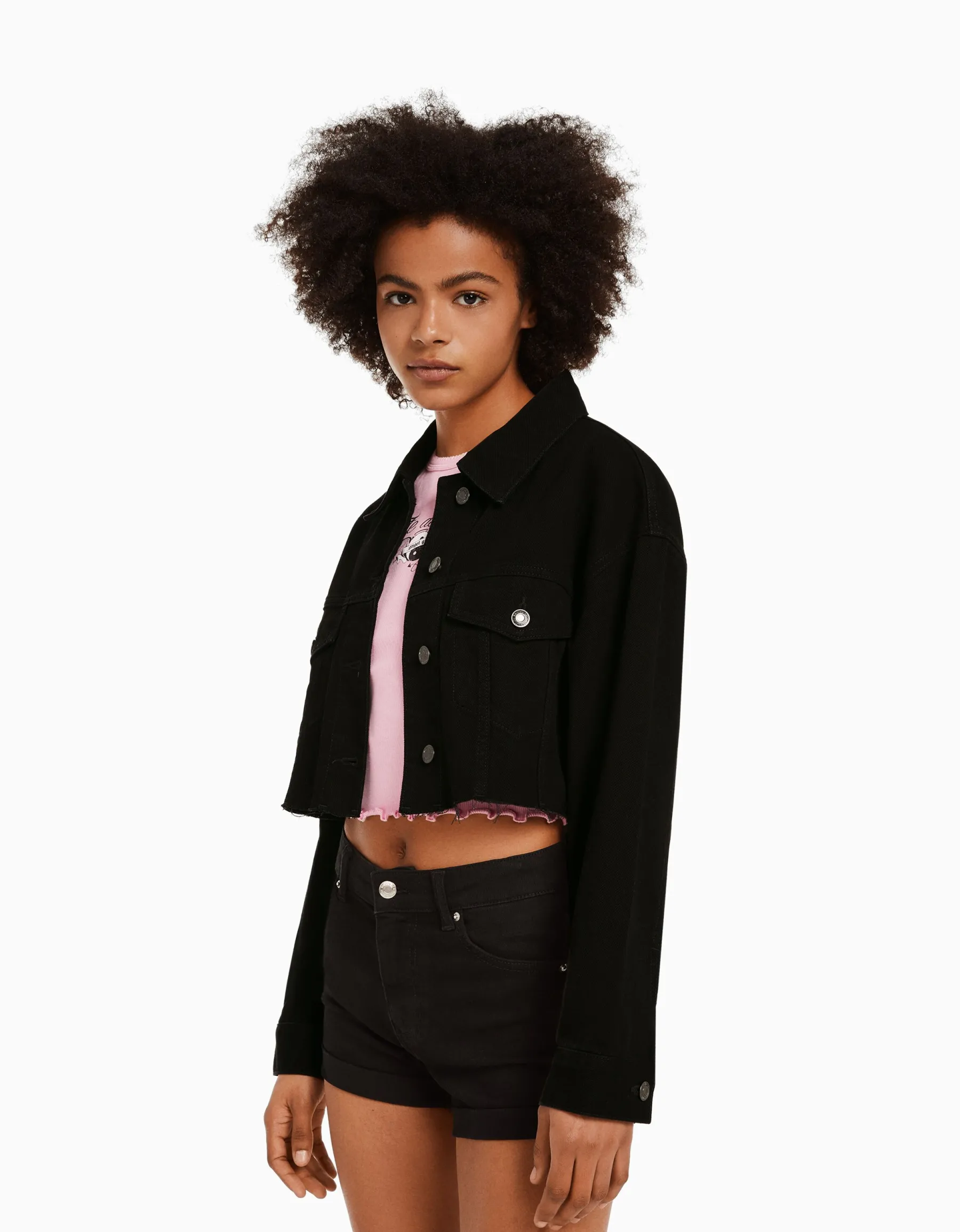 BERSHKA Veste en jean courte Bleu clair Outlet