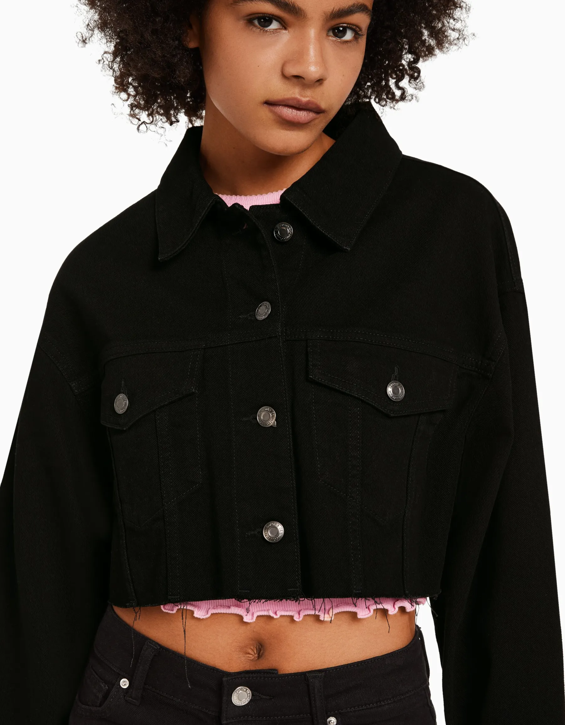 BERSHKA Veste en jean courte Bleu clair Outlet