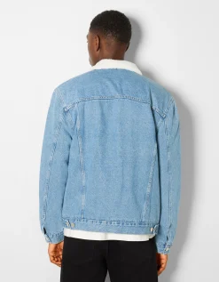 BERSHKA Veste en jean doublure polaire Bleu Hot