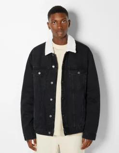 BERSHKA Veste en jean doublure polaire Bleu Best