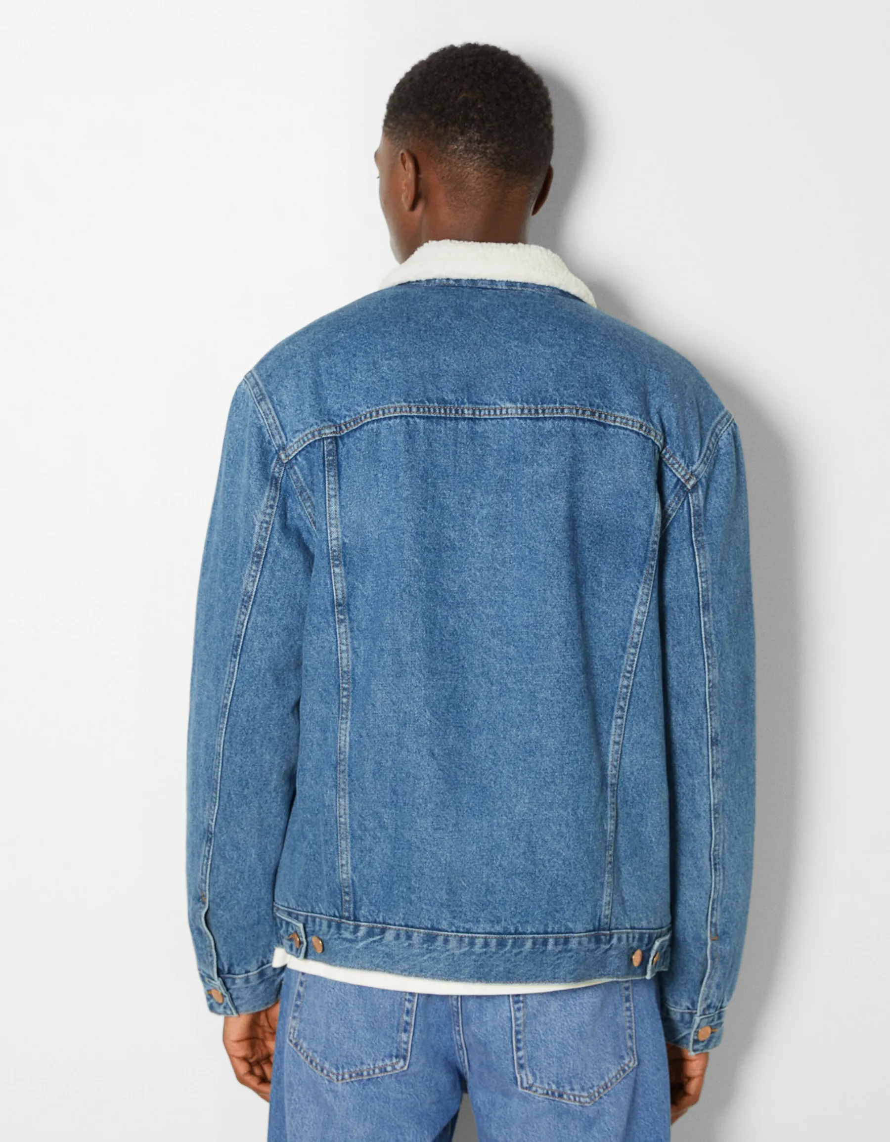 BERSHKA Veste en jean doublure polaire Bleu New