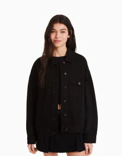BERSHKA Veste en jean oversize Noir Store