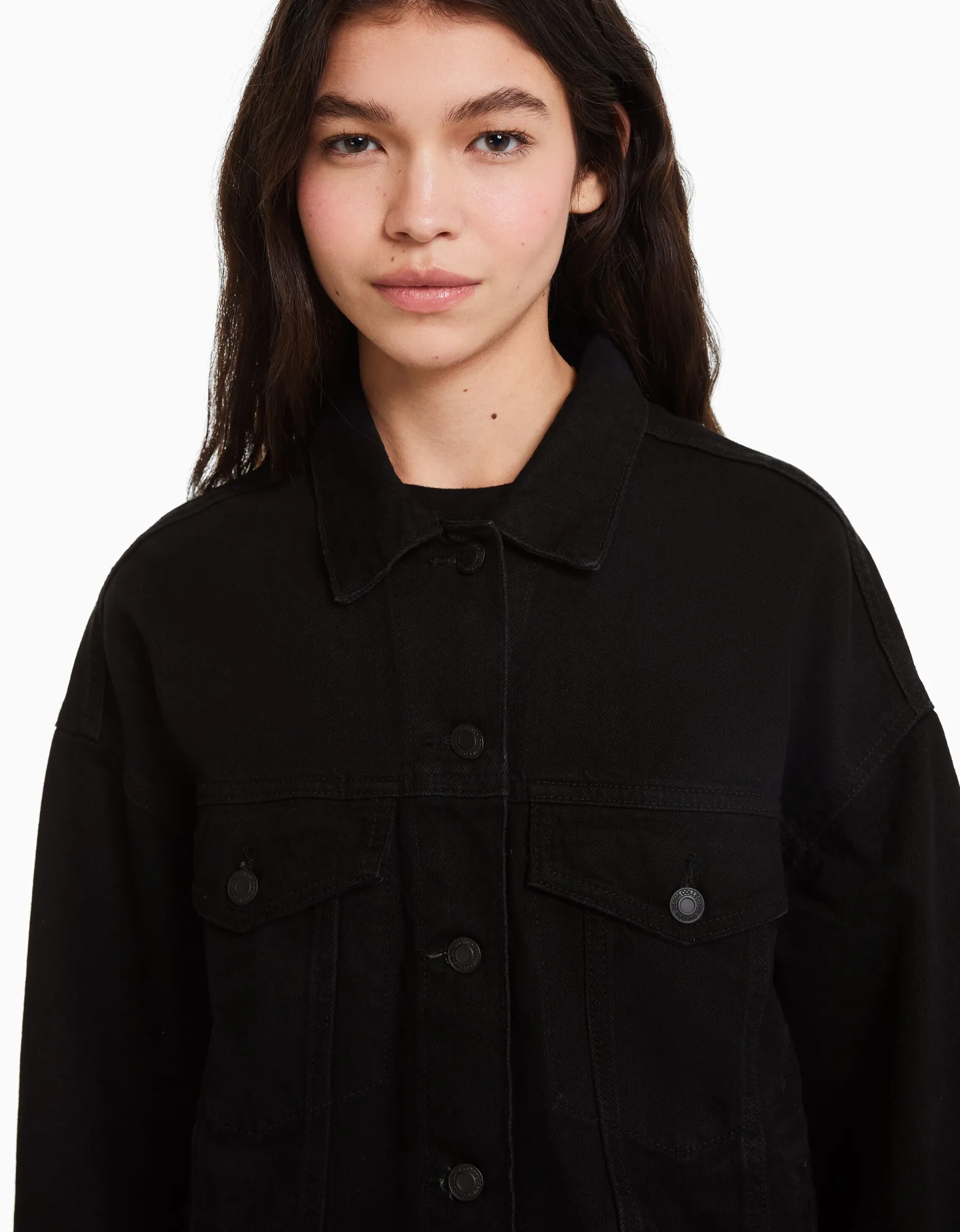 BERSHKA Veste en jean oversize Noir Store