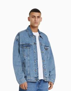 BERSHKA Veste en jean oversize Noir Cheap